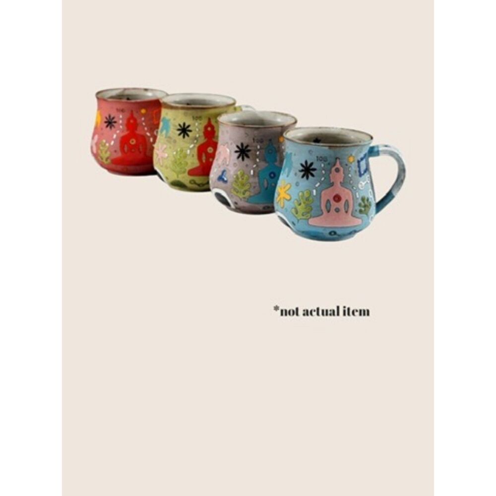 ☕️ MASA SASAKI CERAMICS BUDDHA MOTIF BLUE POT BELLY ART MUG 100% HAND CRAFTED